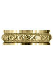 Yellow Gold Antique Unique Mens Wedding Band | Sand Blast / High Polish Finish (Xander)