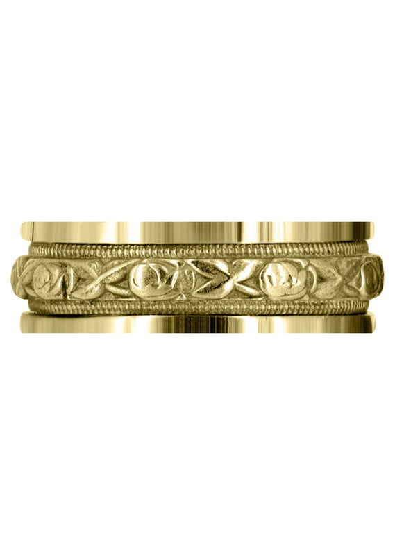 Yellow Gold Antique Unique Mens Wedding Band | Sand Blast / High Polish Finish (Xander)