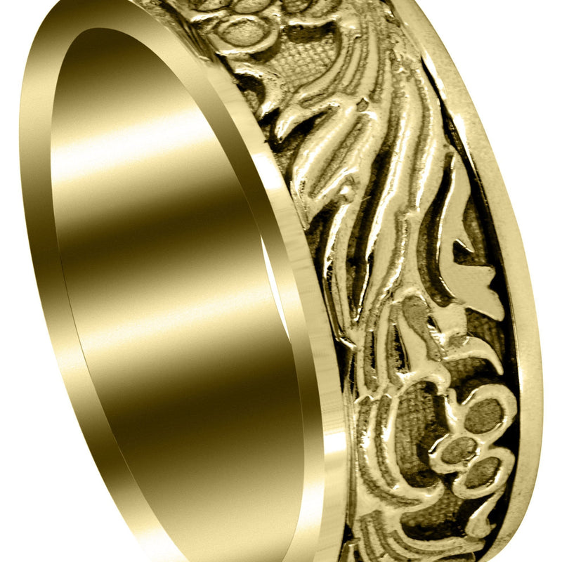 Yellow Gold Antique Unique Mens Wedding Band | High Polish Finish (Jake)