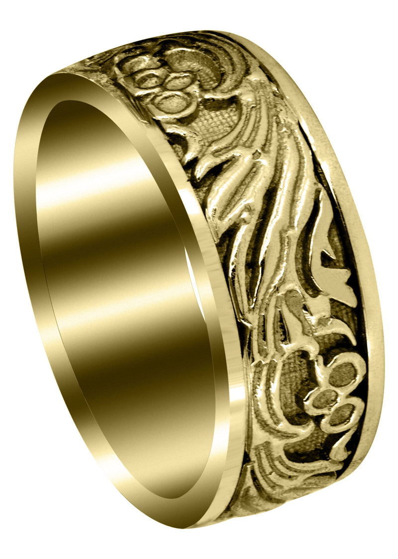 Yellow Gold Antique Unique Mens Wedding Band | High Polish Finish (Jake)