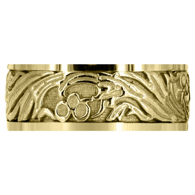 Yellow Gold Antique Unique Mens Wedding Band | High Polish Finish (Jake)