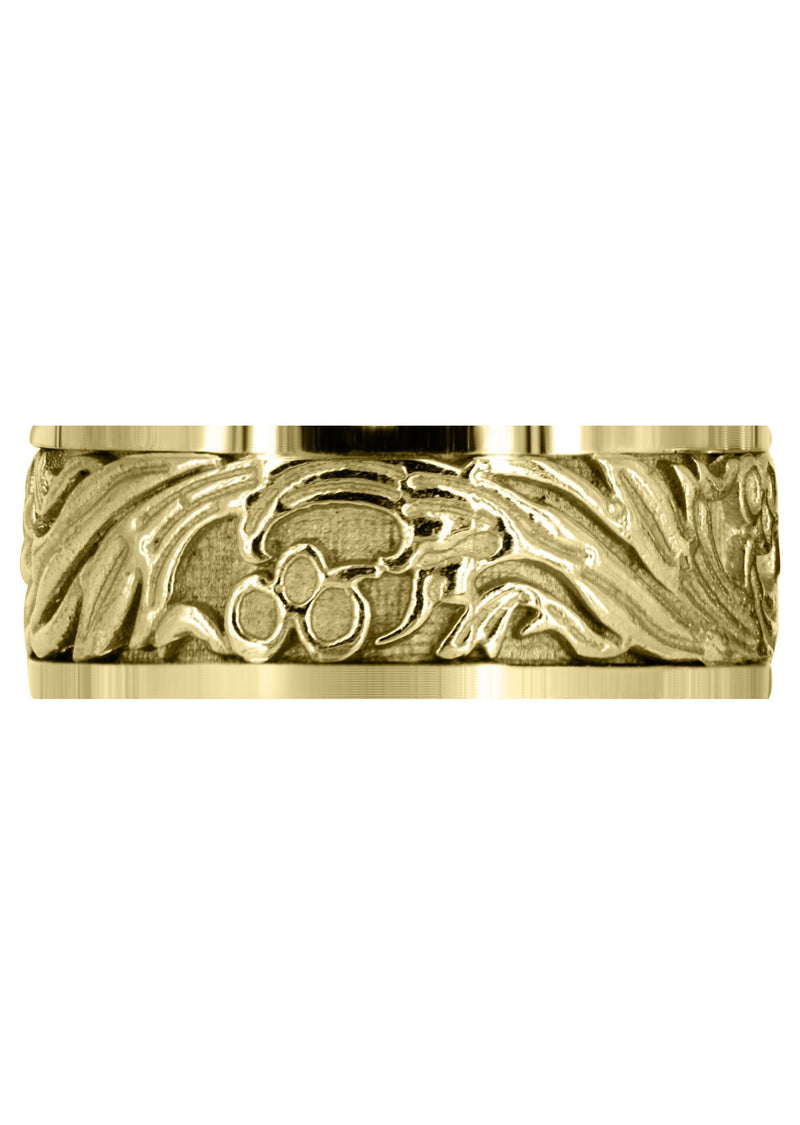 Yellow Gold Antique Unique Mens Wedding Band | High Polish Finish (Jake)
