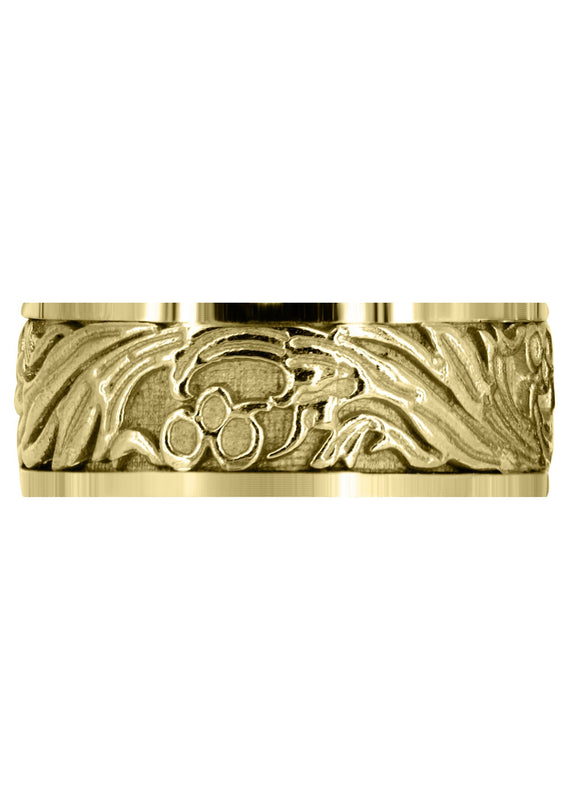 Yellow Gold Antique Unique Mens Wedding Band | High Polish Finish (Jake)