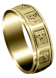 Yellow Gold Celtic Mens Wedding Band | Sand Blast / High Polish Finish (Beau)