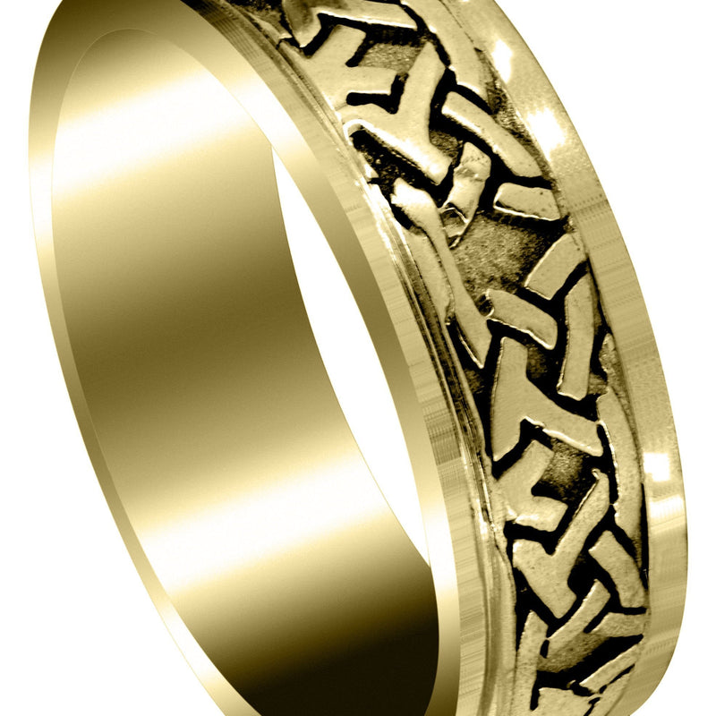 Yellow Gold Celtic Mens Wedding Band | Sand Blast / High Polish Finish (Jaden)