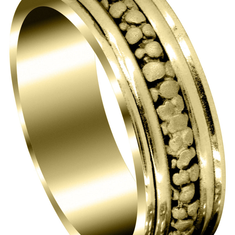 Yellow Gold Contemporary Unique Mens Wedding Band| Sand Blast Finish (Kenneth)