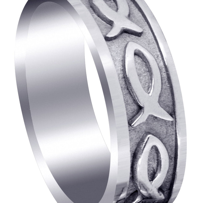 Religious Mens Wedding Band | Sand Blast / High Polish Finish (Mark)