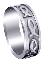 Religious Mens Wedding Band | Sand Blast / High Polish Finish (Mark)