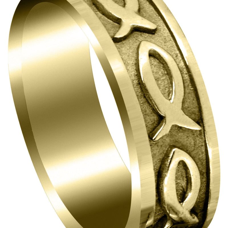 Yellow Gold Religious Mens Wedding Band | Sand Blast / High Polish Finish (Mark)