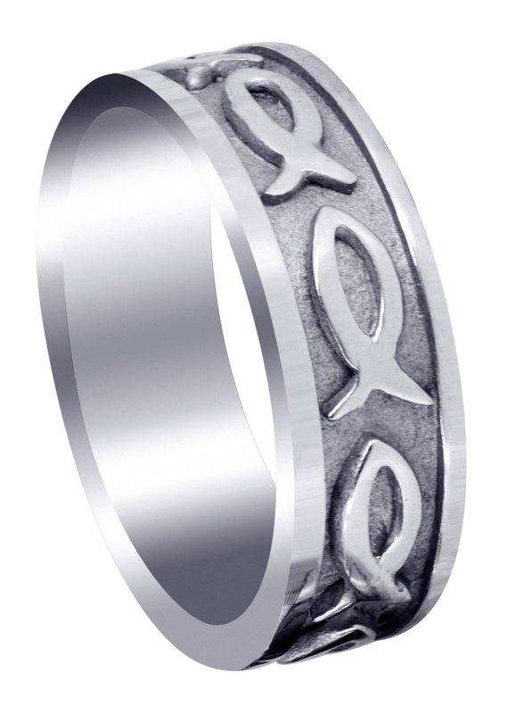 Religious Mens Wedding Band | Sand Blast / High Polish Finish (Mark)