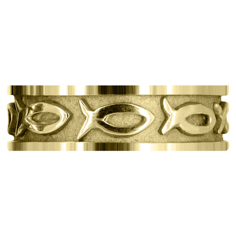 Yellow Gold Religious Mens Wedding Band | Sand Blast / High Polish Finish (Mark)