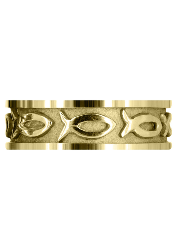 Yellow Gold Religious Mens Wedding Band | Sand Blast / High Polish Finish (Mark)
