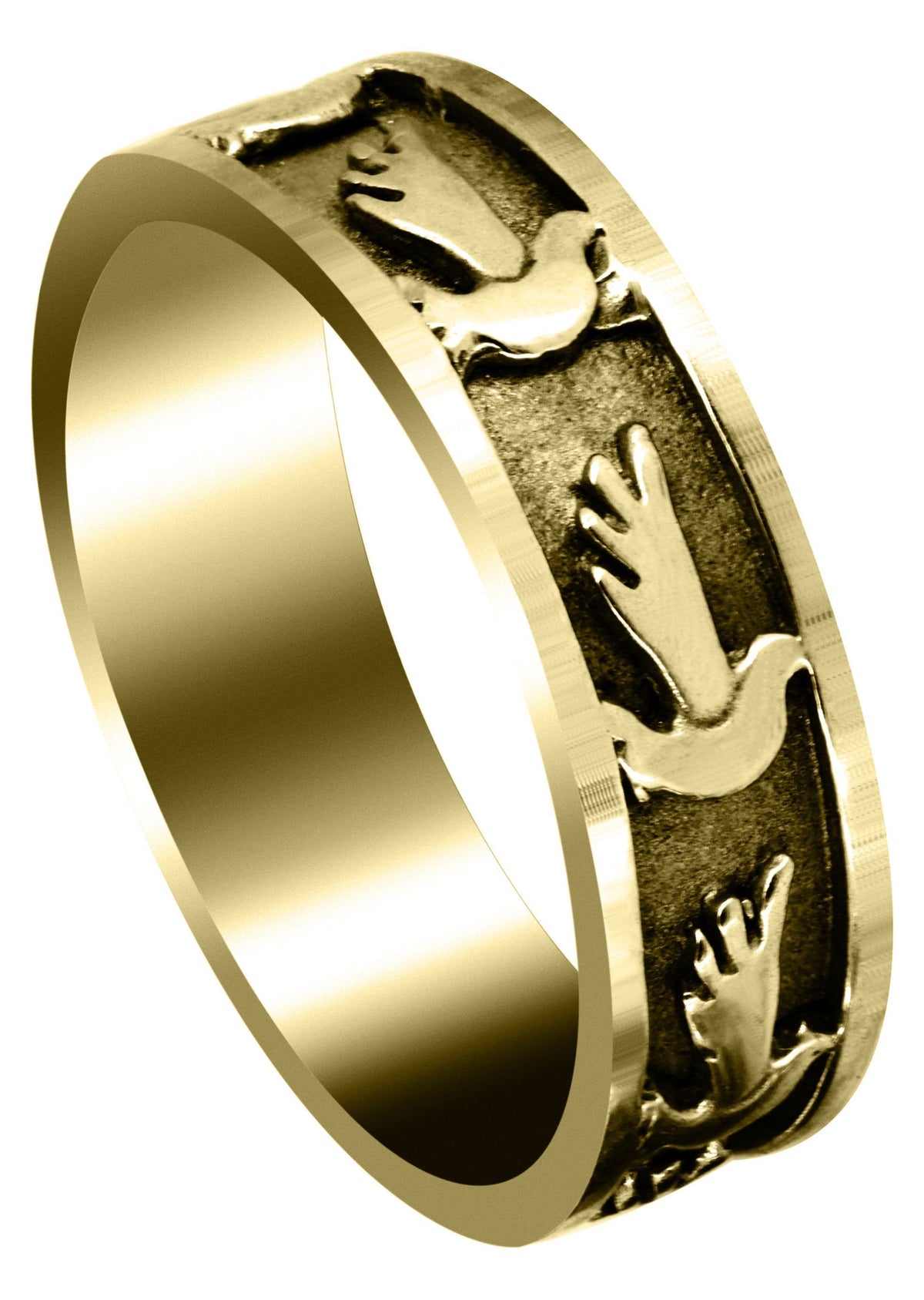 Yellow Gold Religious Mens Wedding Band | Sand Blast / High Polish Finish (August)