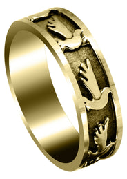 Yellow Gold Religious Mens Wedding Band | Sand Blast / High Polish Finish (August)