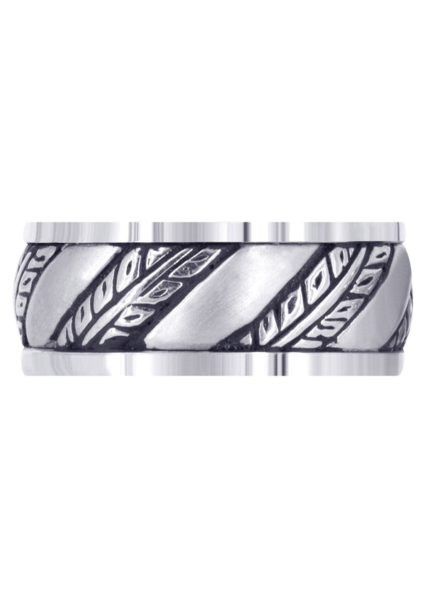 Fancy Carved Hand Engraved Diamond Mens Wedding Band | Satin Finish (Devin)