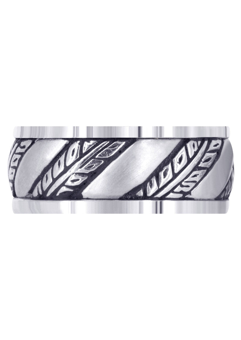 Fancy Carved Hand Engraved Diamond Mens Wedding Band | Satin Finish (Devin)