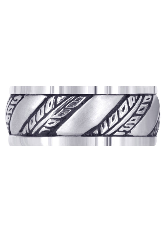 Fancy Carved Hand Engraved Diamond Mens Wedding Band | Satin Finish (Devin)