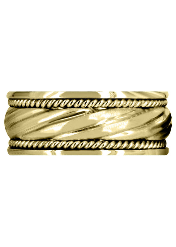 Yellow Gold Hand Woven Unique Mens Wedding Band | Satin Finish (Matteo)