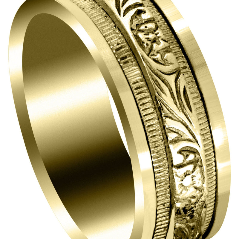 Yellow Gold Antique Mens Wedding Band | Sand Blast / High Polish Finish (Amir)