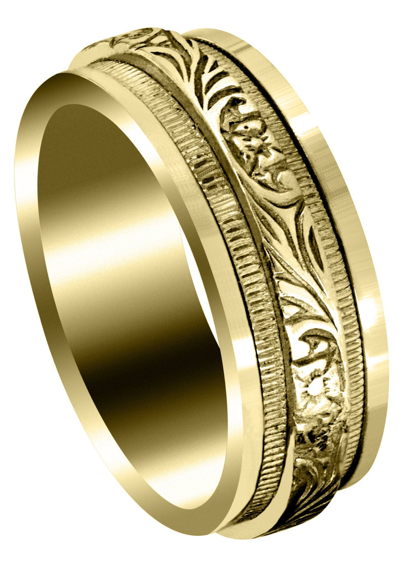 Yellow Gold Antique Mens Wedding Band | Sand Blast / High Polish Finish (Amir)