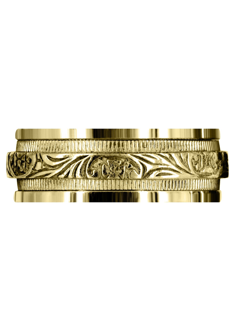 Yellow Gold Antique Mens Wedding Band | Sand Blast / High Polish Finish (Amir)