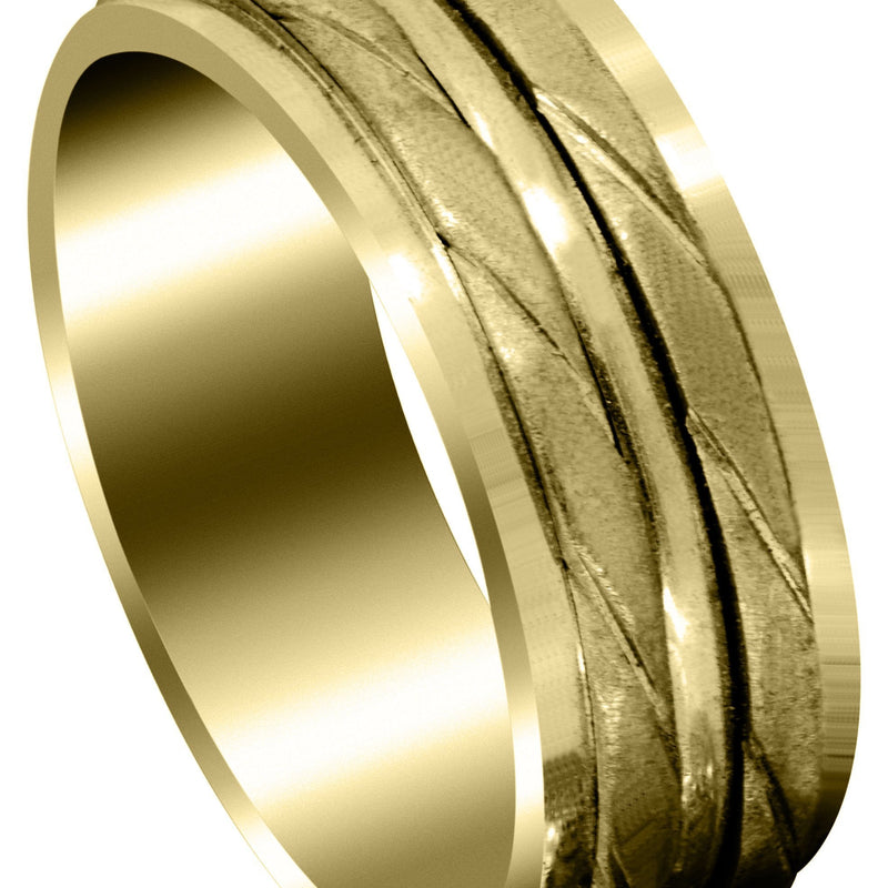 Yellow Gold Hand Woven Mens Wedding Band | Cross Satin Finish