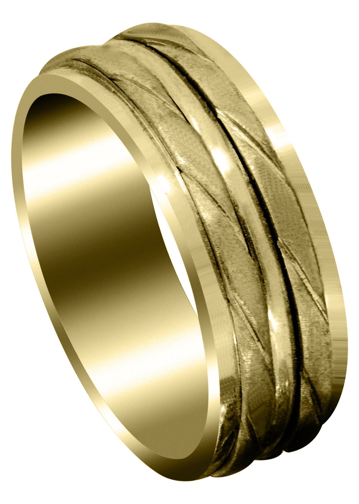 Yellow Gold Hand Woven Mens Wedding Band | Cross Satin Finish