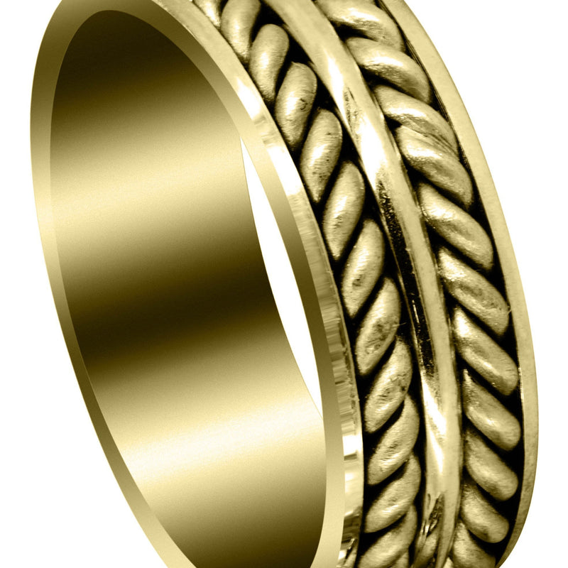 Yellow Gold Hand Woven Mens Engagement Ring | Cross Satin Finish (Erick)
