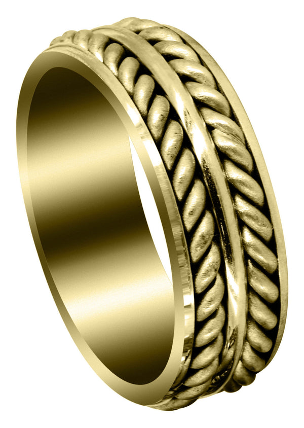 Yellow Gold Hand Woven Mens Engagement Ring | Cross Satin Finish (Erick)