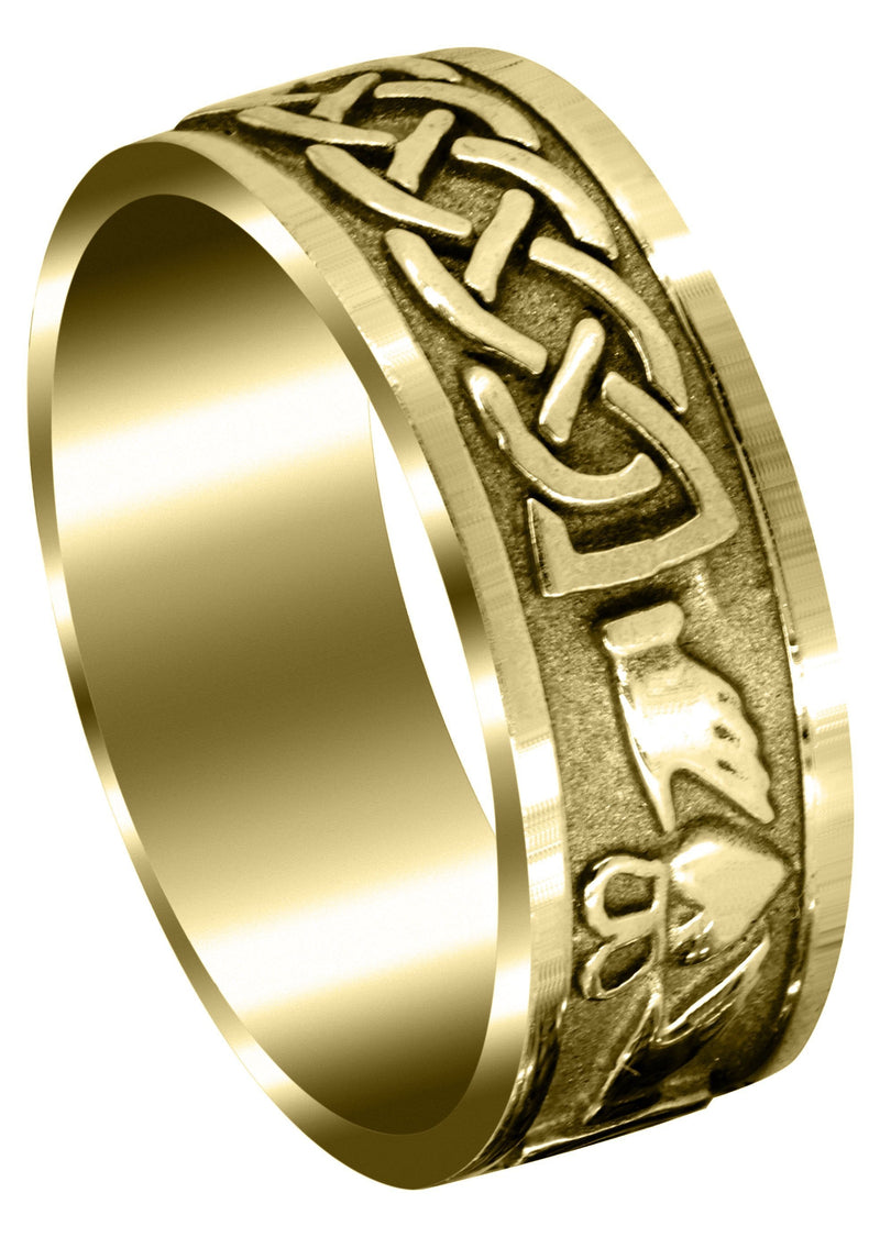 Yellow Gold Celtic Mens Wedding Band | Satin / High Polish Finish (Oscar)