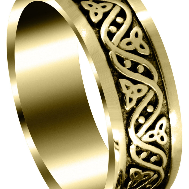 Yellow Gold Celtic Mens Wedding Band | Sand Blast / High Polish Finish (Alejandro)
