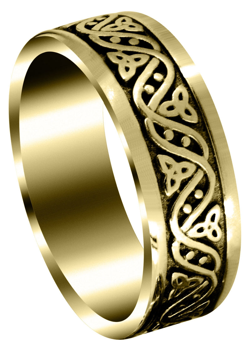 Yellow Gold Celtic Mens Wedding Band | Sand Blast / High Polish Finish (Alejandro)