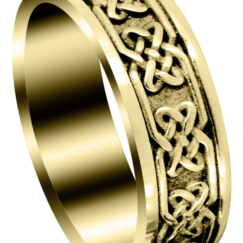 Yellow Gold Celtic Mens Wedding Band | Sand Blast / High Polish Finish (Grant)