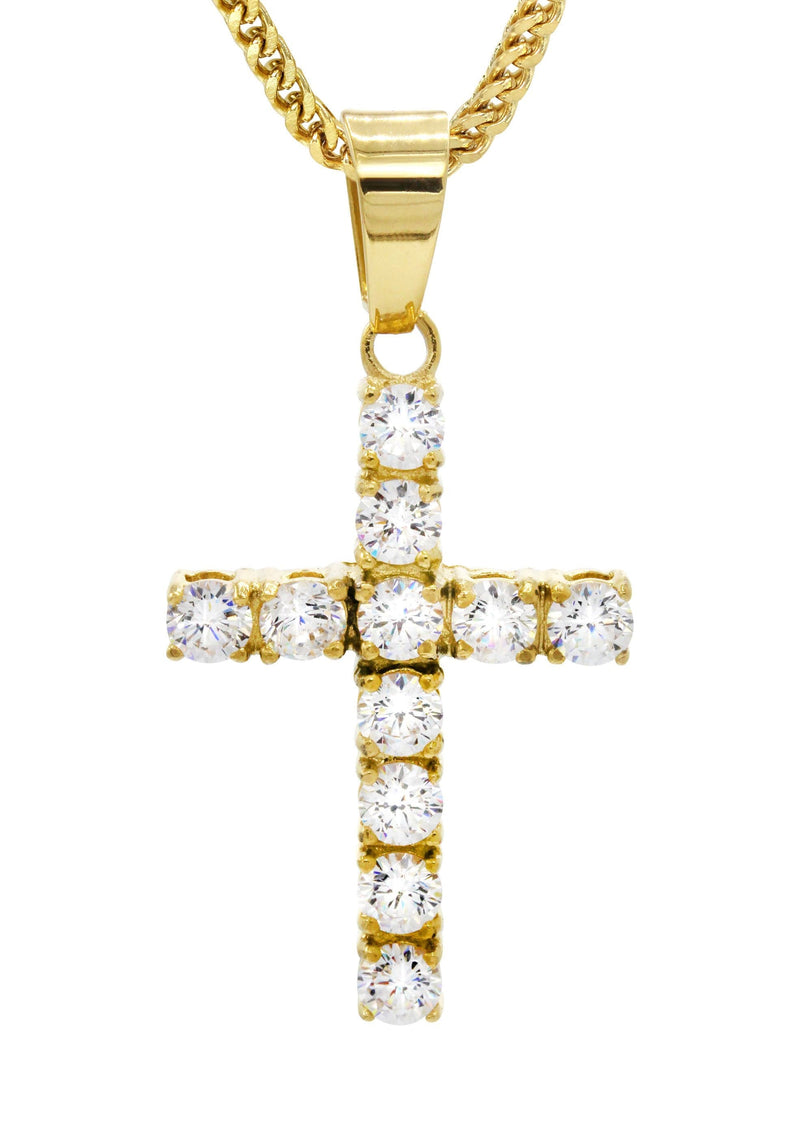 Mens Gold Plated Franco Chain & Cross Pendant | Appx. 12.4 Grams