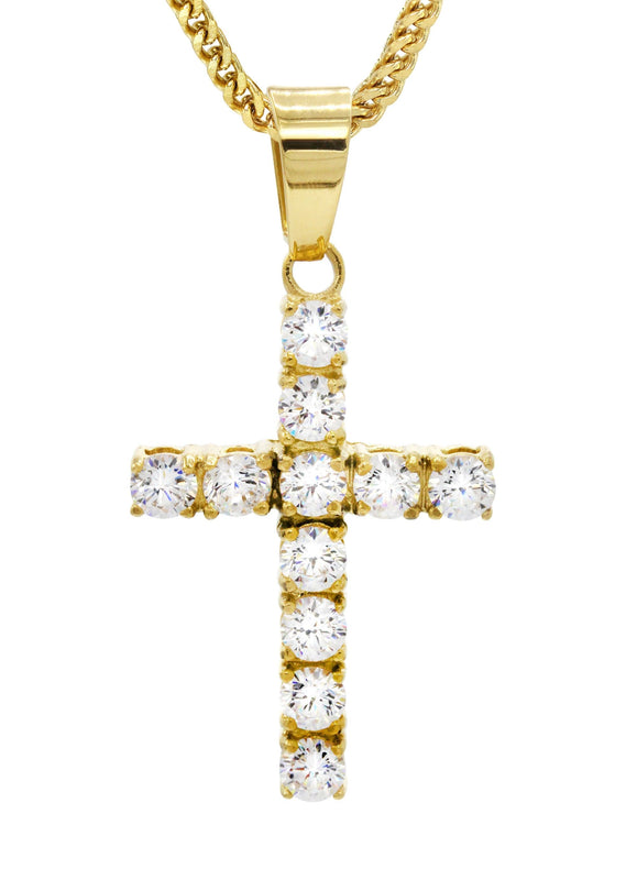 Mens Gold Plated Franco Chain & Cross Pendant | Appx. 12.4 Grams