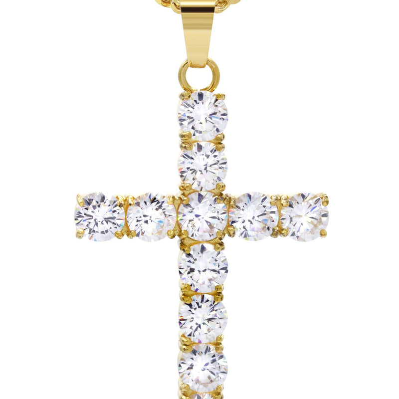 Mens Gold Plated Franco Chain & Cross Pendant | Appx. 16 Grams