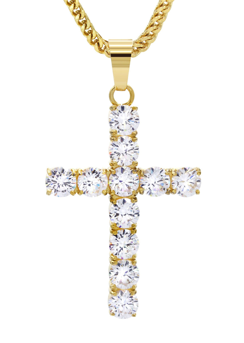 Mens Gold Plated Franco Chain & Cross Pendant | Appx. 16 Grams