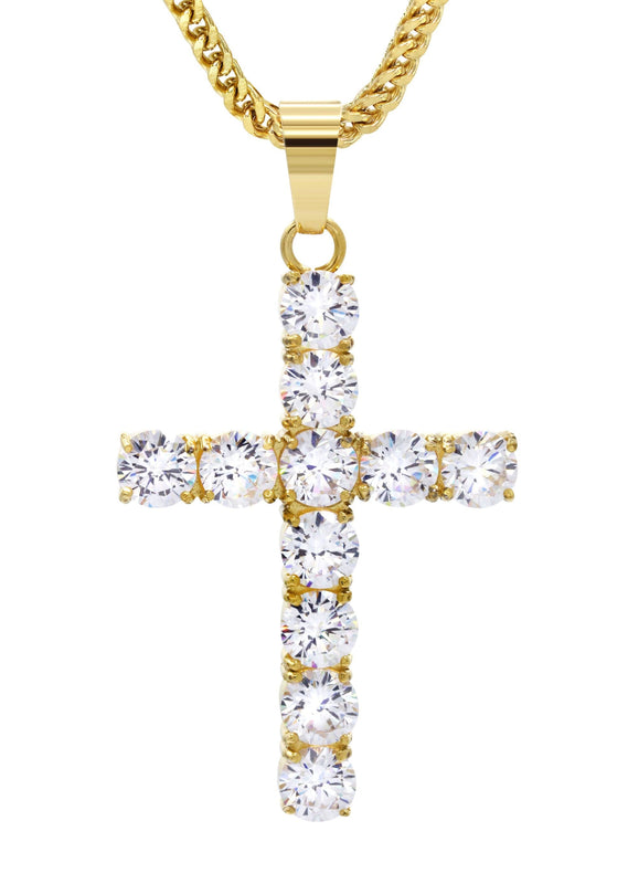 Mens Gold Plated Franco Chain & Cross Pendant | Appx. 16 Grams