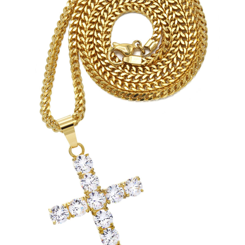 Mens Gold Plated Franco Chain & Cross Pendant | Appx. 16 Grams