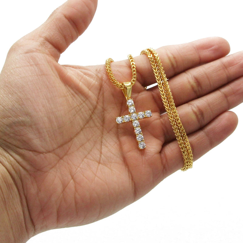 Mens Gold Plated Franco Chain & Cross Pendant | Appx. 16 Grams