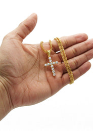 Mens Gold Plated Franco Chain & Cross Pendant | Appx. 16 Grams