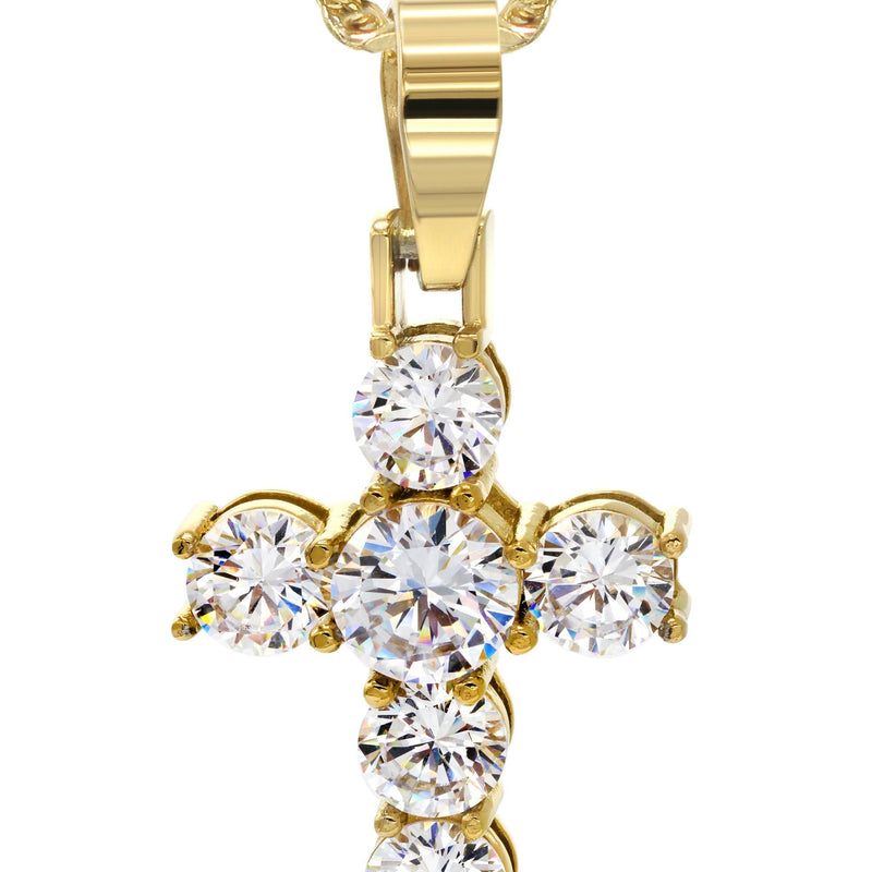 Mens Gold Plated Cuban Link Chain & Cross Pendant | Appx. 19.5 Grams