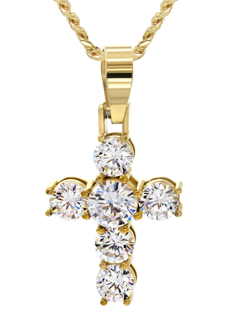 Mens Gold Plated Cuban Link Chain & Cross Pendant | Appx. 19.5 Grams