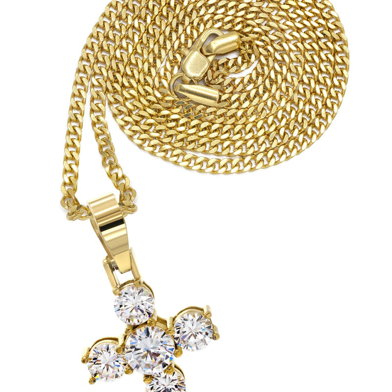 Mens Gold Plated Cuban Link Chain & Cross Pendant | Appx. 19.5 Grams
