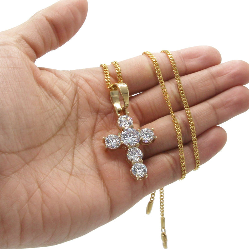 Mens Gold Plated Cuban Link Chain & Cross Pendant | Appx. 19.5 Grams