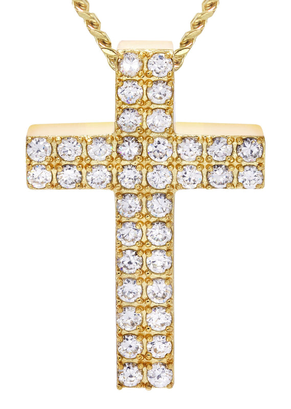 Mens Gold Plated Cuban Link Chain & Cross Pendant | Appx. 20 Grams