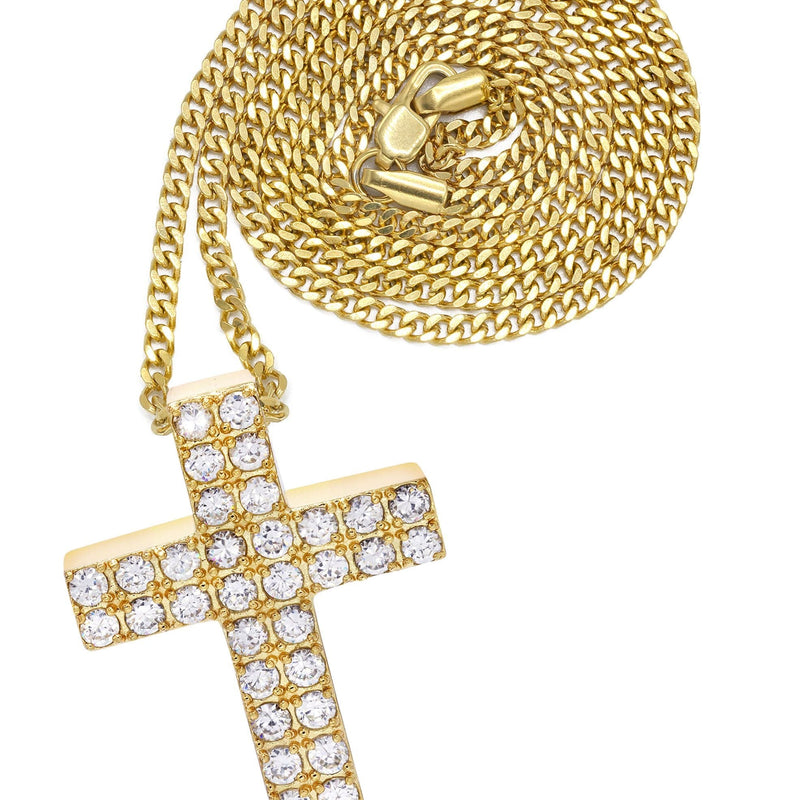 Mens Gold Plated Cuban Link Chain & Cross Pendant | Appx. 20 Grams