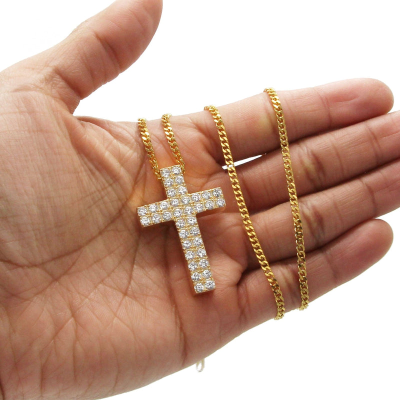 Mens Gold Plated Cuban Link Chain & Cross Pendant | Appx. 20 Grams