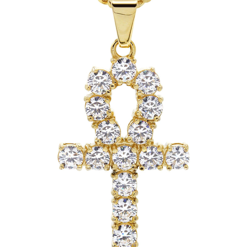 Mens Gold Plated Franco Chain & Ankh Pendant | Appx. 14.2 Grams