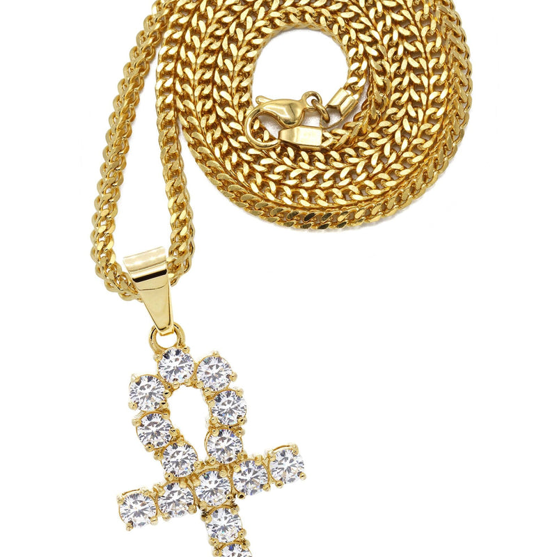 Mens Gold Plated Franco Chain & Ankh Pendant | Appx. 14.2 Grams